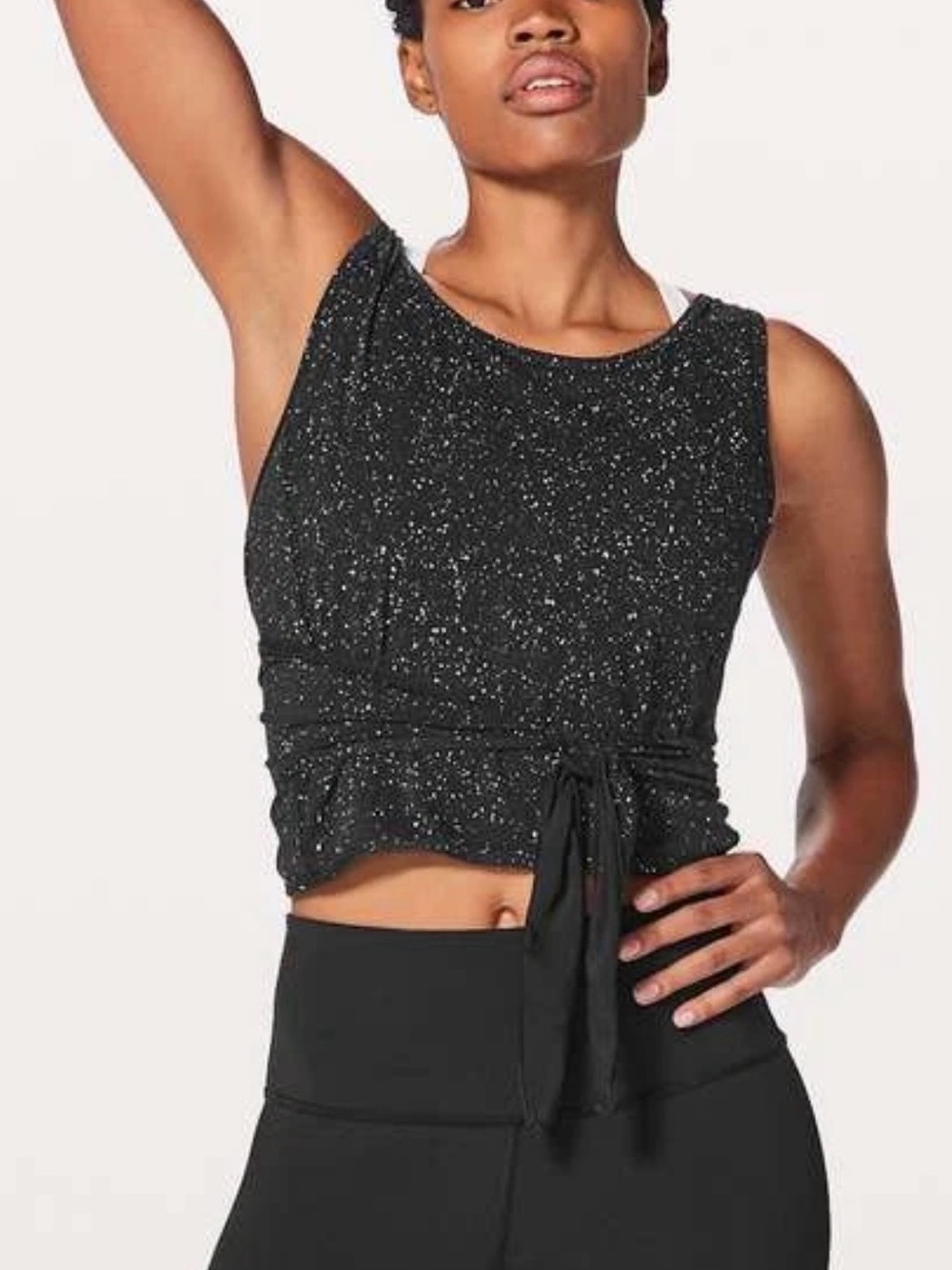 Lululemon Women Black Speckled Tie-Waist Crop Tank Top Size 6 /S
